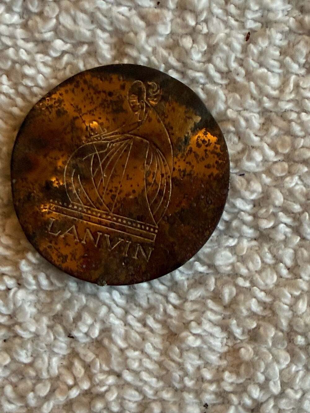 Vintage Lanvin Paris Faux Tortoise Shell Lucite Logo Disc Pendant Craft Finding